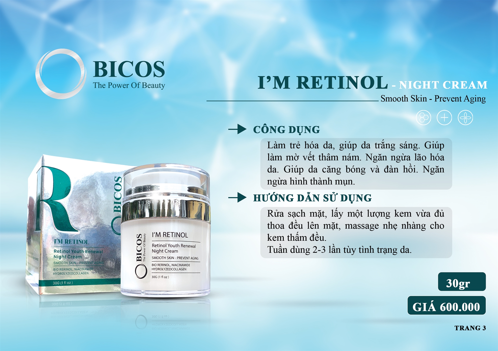 Kem Retinol BICOS 30G - Giúp Da Căng Bóng - Điều Trị Mụn Thâm
