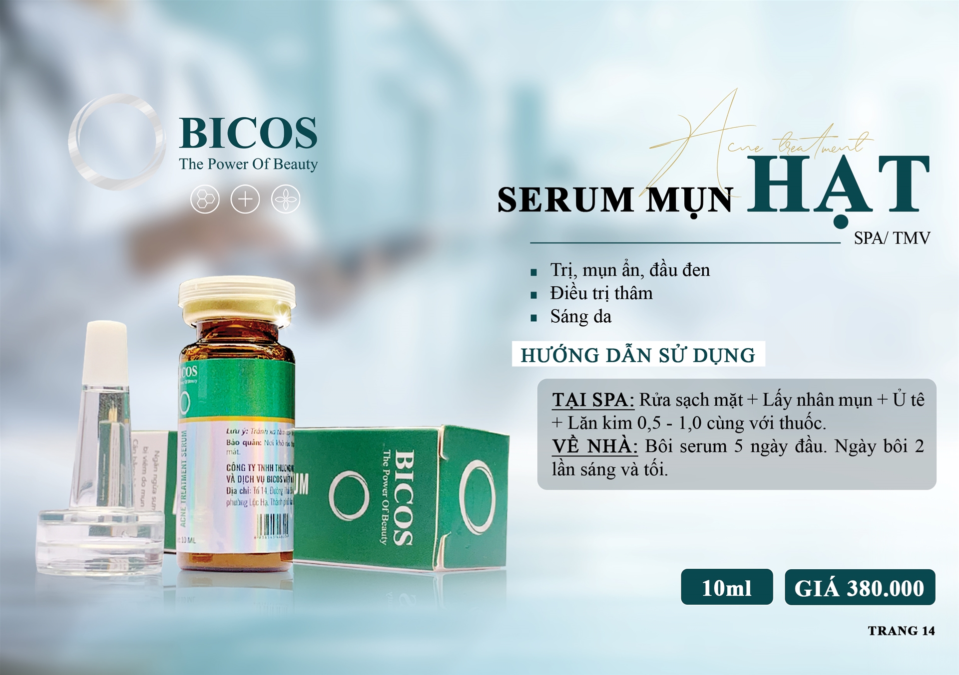 Serum Lăn Kim Trị Mụn-Hạt BICOS 10ml Ngừa Mụn Mờ Thâm - Se Lỗ Chân Lông